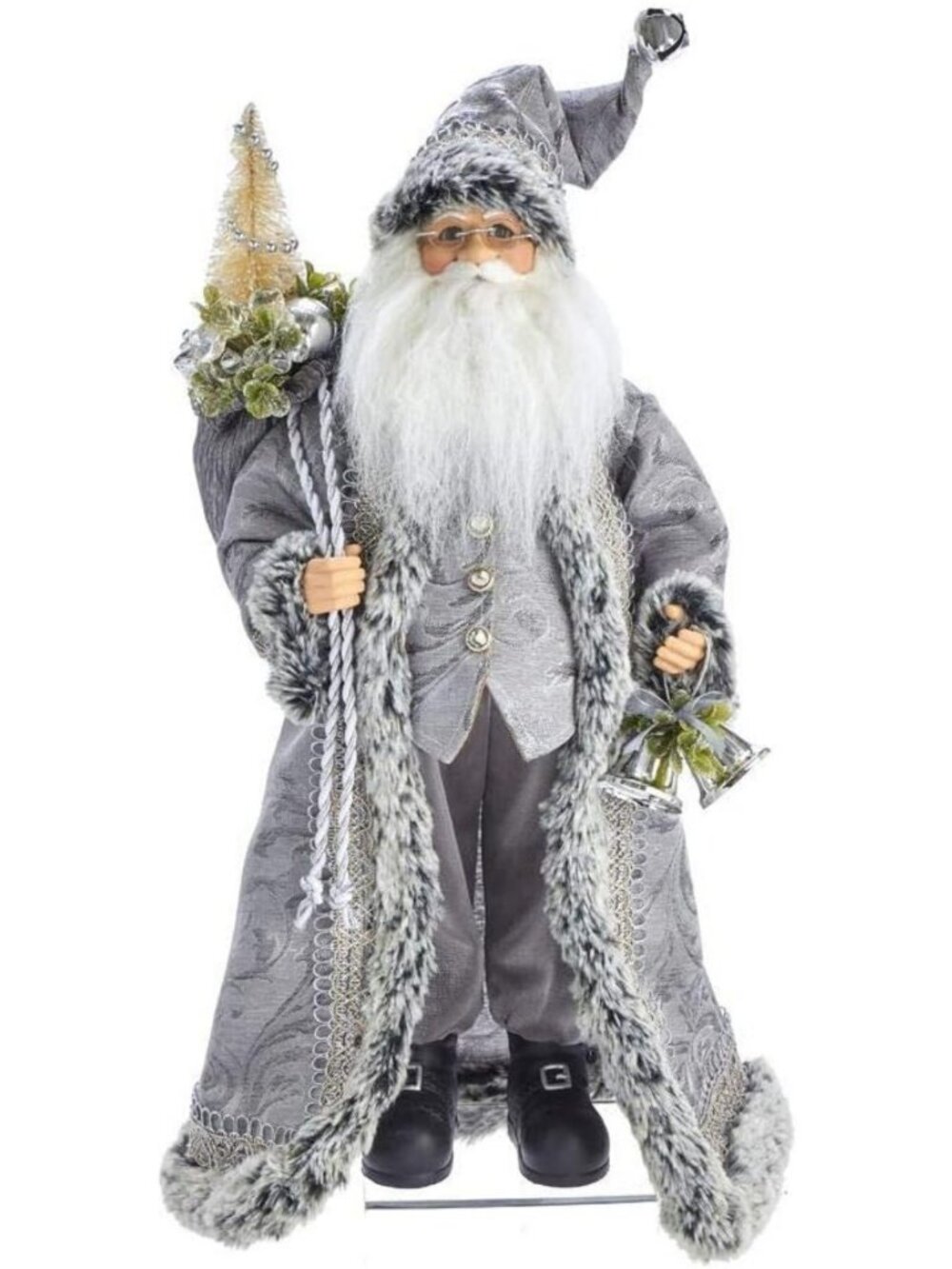 18" Tall Silver Santa Figurine - Festive Holiday Decor for Christmas Cheer